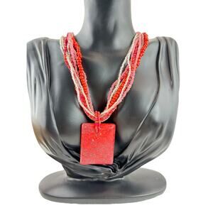 Brazilian Red Turquoise 8 Strand Beaded Silver Orange Necklace